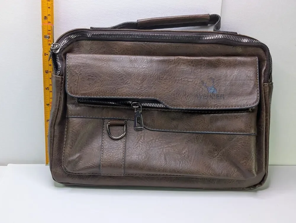 WEIXIER Brown Business Briefcase Laptop Bag Faux Leather Multi Pocket Work Bag